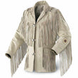 Native American Western Leather Beige Fringe Bones Suede Leather Jacket Mens