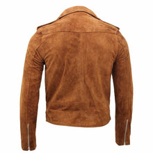 Load image into Gallery viewer, Men Native American Suede Leather Motorcycle Fashion Jacket Tan Back
