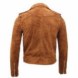 Men Native American Suede Leather Motorcycle Fashion Jacket Tan Back