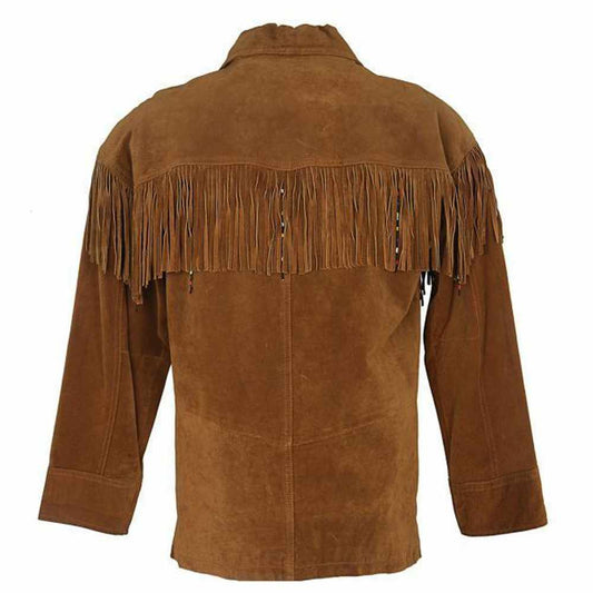 Native American Buffalo Skin Suede Leather Fringe Western Shirt Jacket