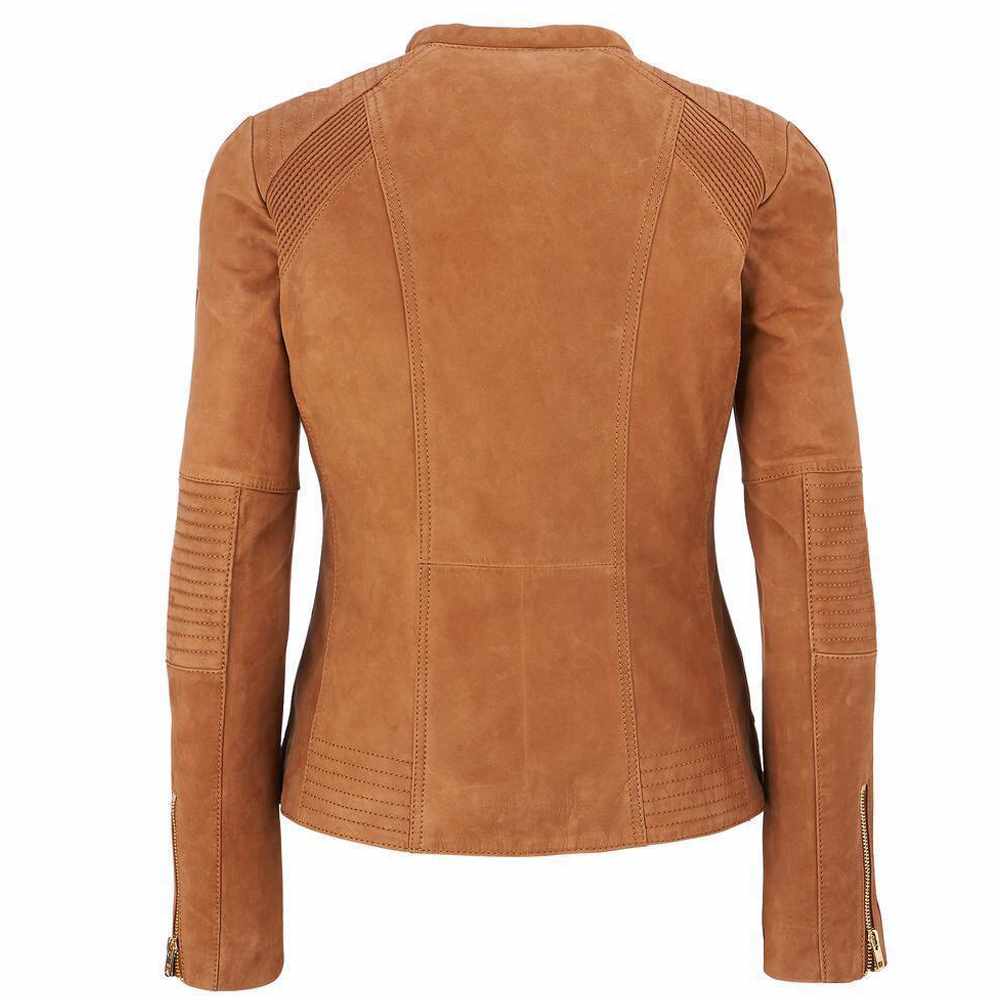 Brown Suede Leather Slim Fit Fashion Jacket Women