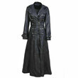 Women Black Genuine Leather Trench Military Long Coat