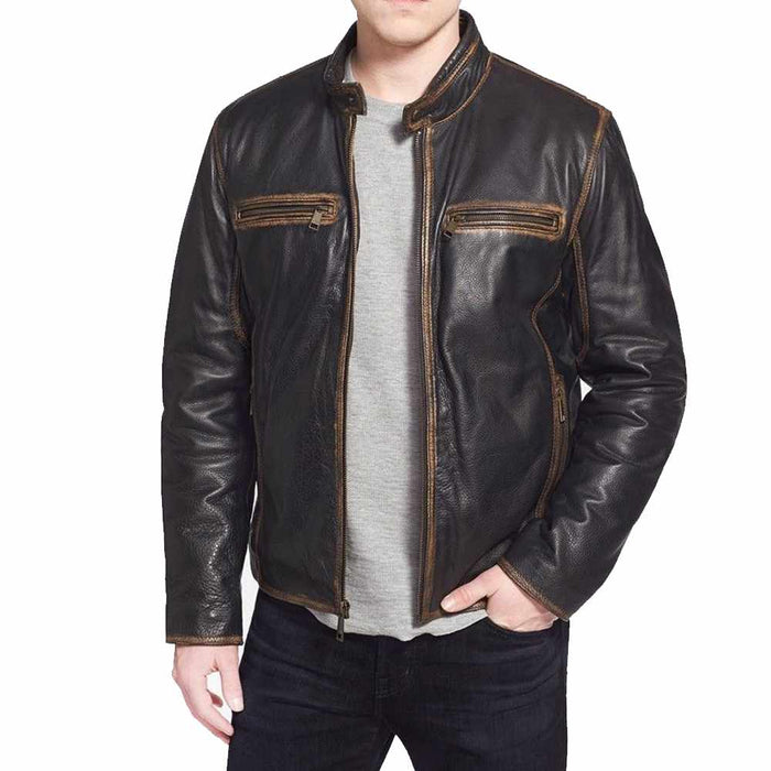 Men Slim Fit Bomber Vintage Leather Jacket