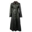 Women Genuine Black Leather Long Trench Overcoat