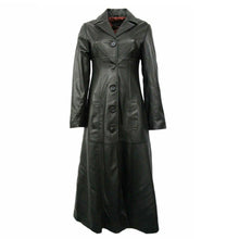Load image into Gallery viewer, Women Genuine Black Leather Long Trench Overcoat
