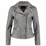 Elegant Stylish Gray Motorcycle Fashion Leather Jacket Women - Jacket Hunt
