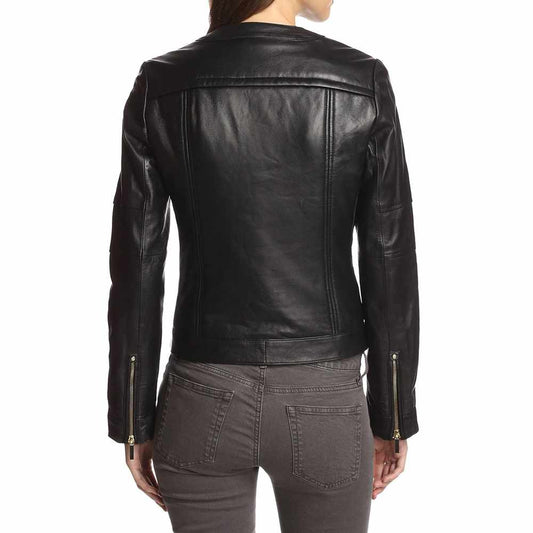 Women Slim Fit Black Fashion Leather Jacket - Jacket Hunt