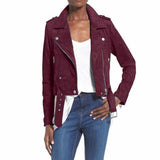 Nubuck Leather Women Slim Fit Biker Jackets - Jacket Hunt