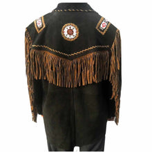 Load image into Gallery viewer, Native American Mens Black Western Suede Fringe Leather Jacket - Jacket Hunt
