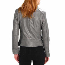 Load image into Gallery viewer, Elegant Stylish Gray Motorcycle Fashion Leather Jacket Women - Jacket Hunt
