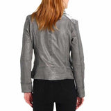 Elegant Stylish Gray Motorcycle Fashion Leather Jacket Women - Jacket Hunt