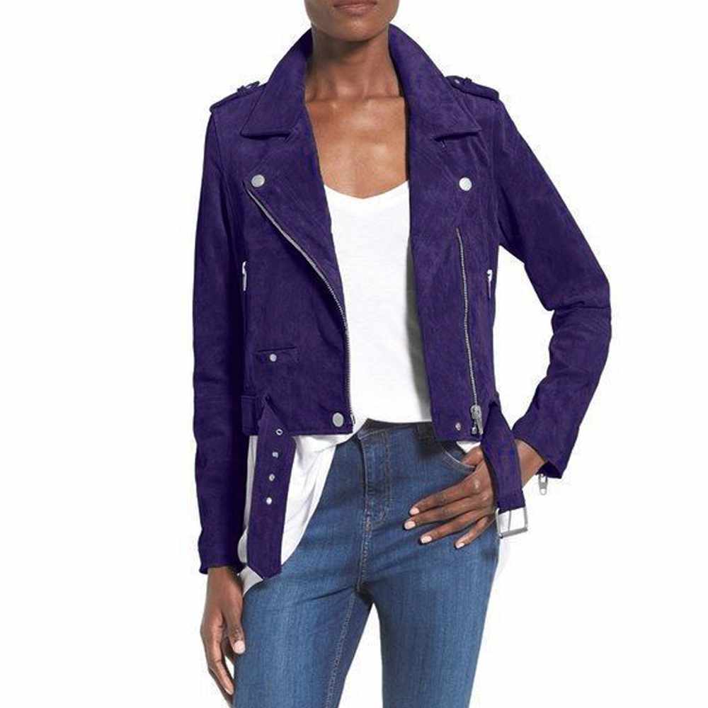 Nubuck Leather Women Slim Fit Biker Jackets - Jacket Hunt