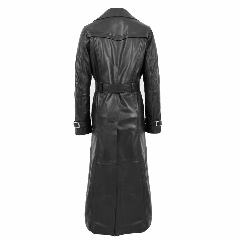 Women Full Length Black Leather Trench Coat Matrix Trinity Long Coat - Jacket Hunt
