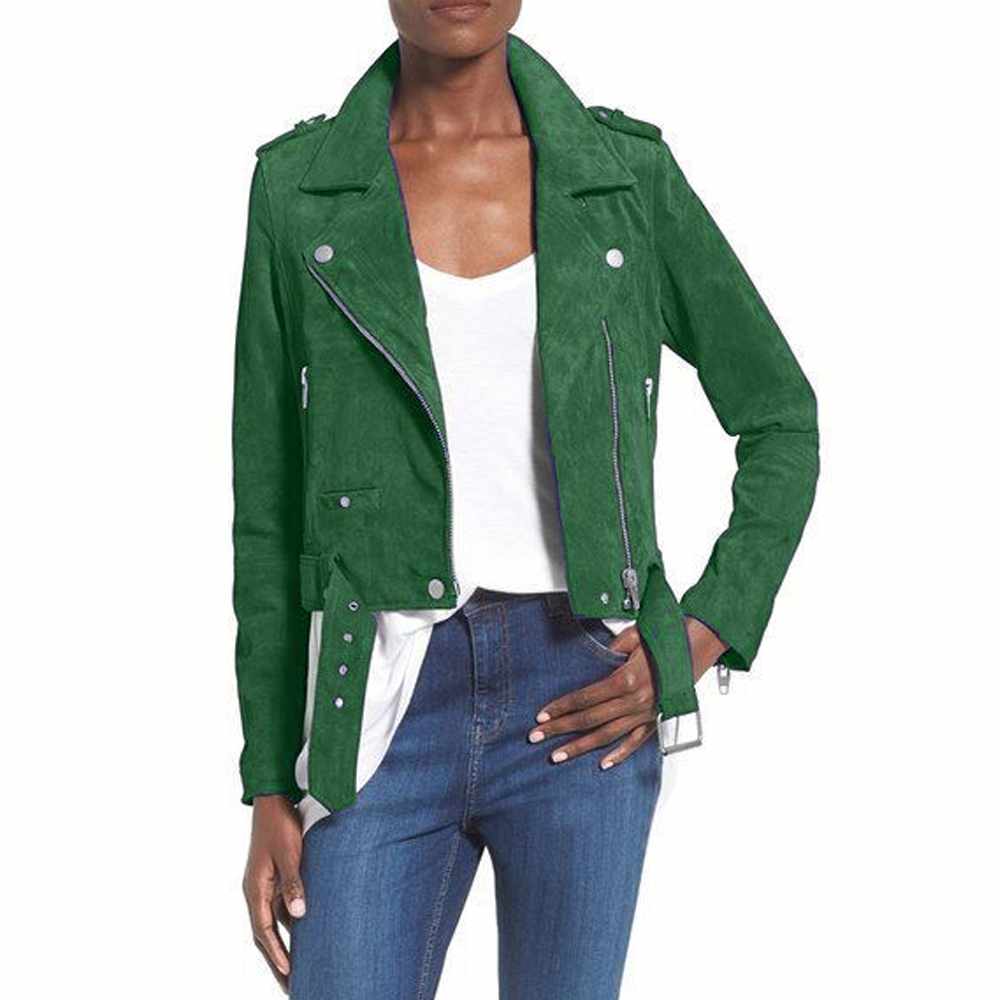 Nubuck Leather Women Slim Fit Biker Jackets - Jacket Hunt