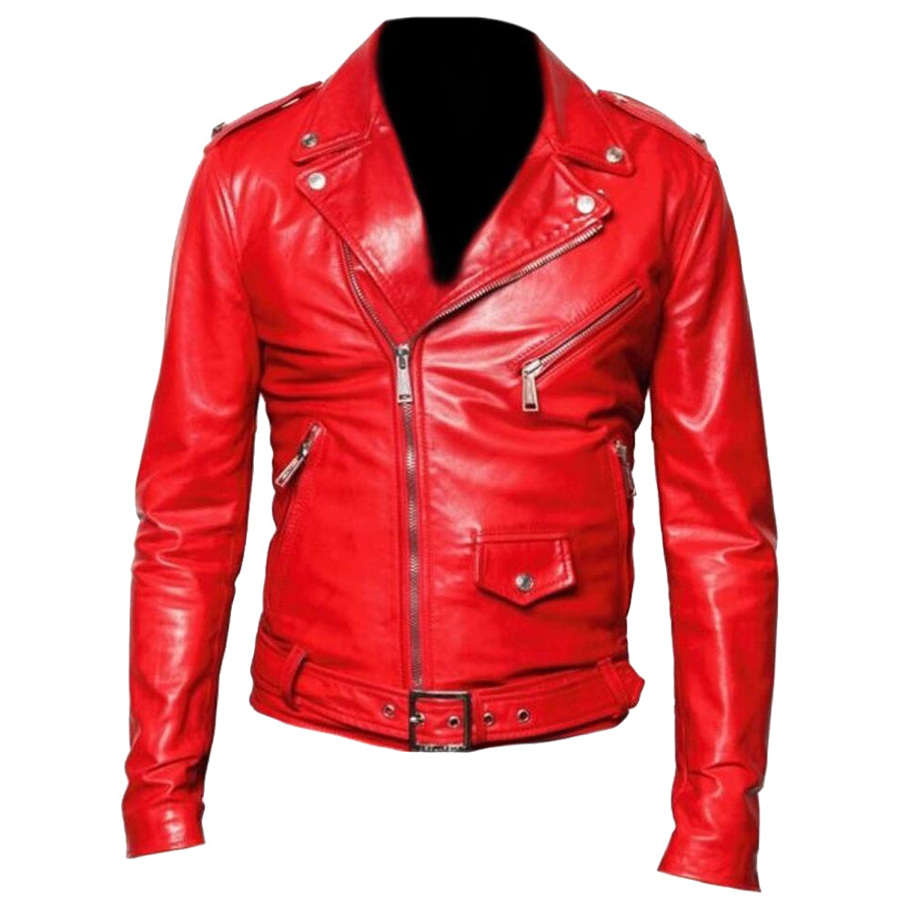 Classic Red USA Moto Leather Jacket