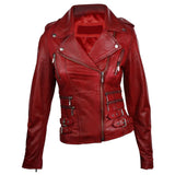 Women Wine Wax Red Motorcycle Leather Jacket