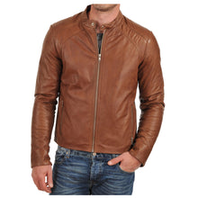 Load image into Gallery viewer, Brown Bomber Biker Tan Leather Jacket
