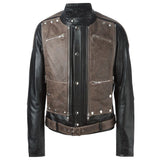 Contrasting Brown Black Biker USA VTG Fashion Jacket - 