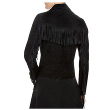 Load image into Gallery viewer, WOMEN SUEDE GENUINE LEATHER FRINGE BIKER JACKET - 
