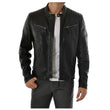 Quilted Shoulder Biker Leather Jacket - 