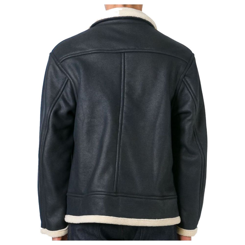 Men Genuine Leather Shearling Biker Jacket - 