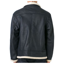 Load image into Gallery viewer, Men Genuine Leather Shearling Biker Jacket - 
