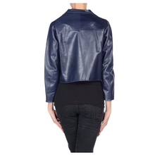 Load image into Gallery viewer, Navy Blue Women Biker Leather Jacket
