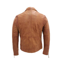 Load image into Gallery viewer, Men Brown LAPEL Quality Motorcycle Leather Jacket - 
