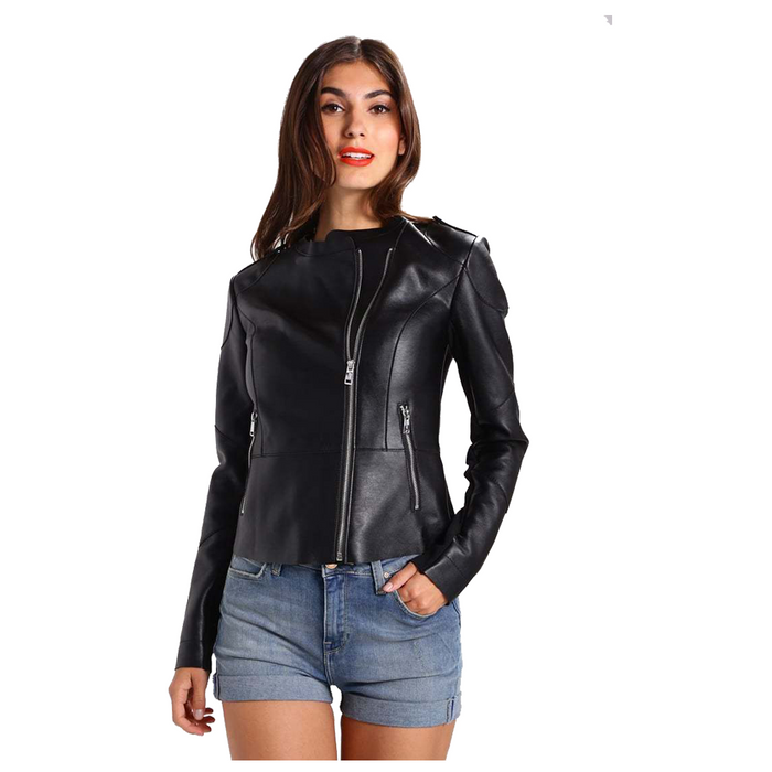 Women Elegant Fashion Leather Jacket - 