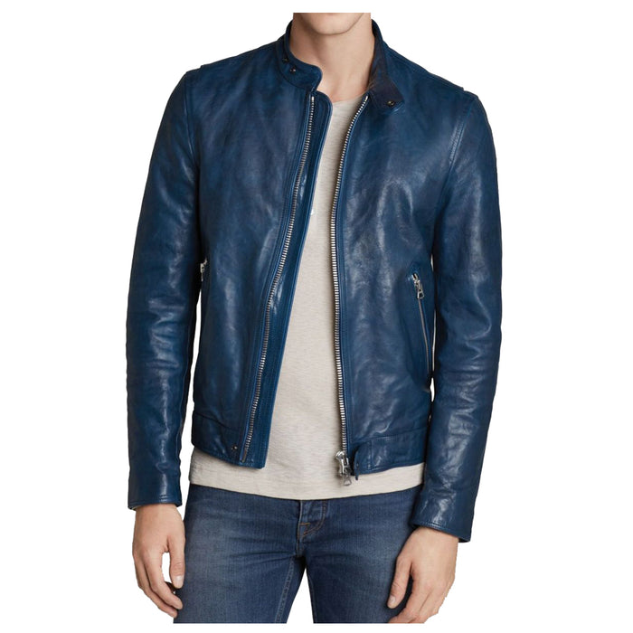 Blue Slim Fit Genuine Fashion Leather Motorcycle Jacket Mens - Jacket Hunt
