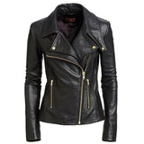 Women Motorcycle Rider Golden Button Black Leather Jacket | Jacket Hunt