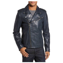 Load image into Gallery viewer, Dark Blue Biker Fashion Jacket
