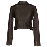 Women Golden Vintage Zipper Biker Leather Jacket - 