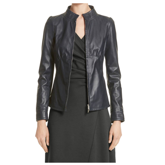 Women Lambskin Fashion Leather Jacket Black - 