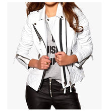 Load image into Gallery viewer, Women Soft Slim Fit Motorcycle Leather Jacket White - 

