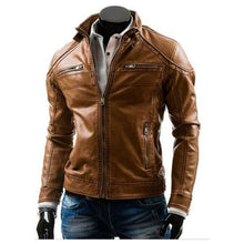 Load image into Gallery viewer, Men Brown Leather Fashionable Biker Men Fashion Jacket
