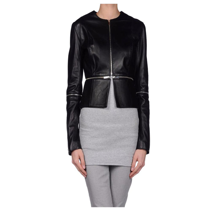 WINTER WOMEN ZIPPER MOTORCYCLE LEATHER JACKET - 