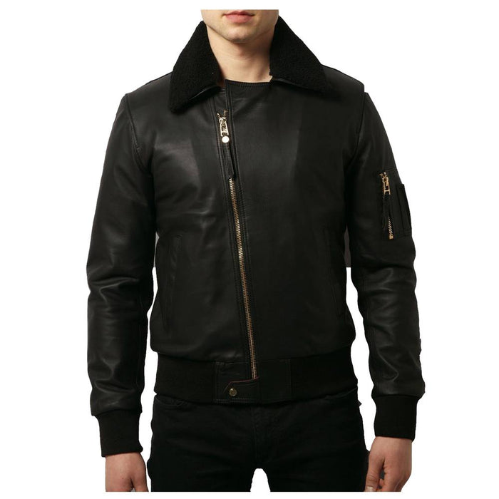 Men Black Bomber Fashion Leather Jacket
