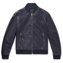 Load image into Gallery viewer, Men Elegant Bomber Fashion Blue Leather Jacket - 
