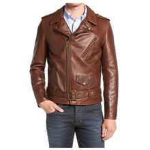 Load image into Gallery viewer, Sim Fit Brown Moto Jacket USA - 
