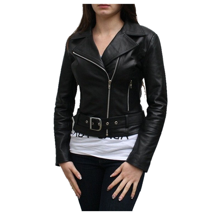 Women Short Body Classic Biker Leather Jacket - 