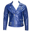 Royal Blue Cafe Racer Motorcycle Leather Jacket - 