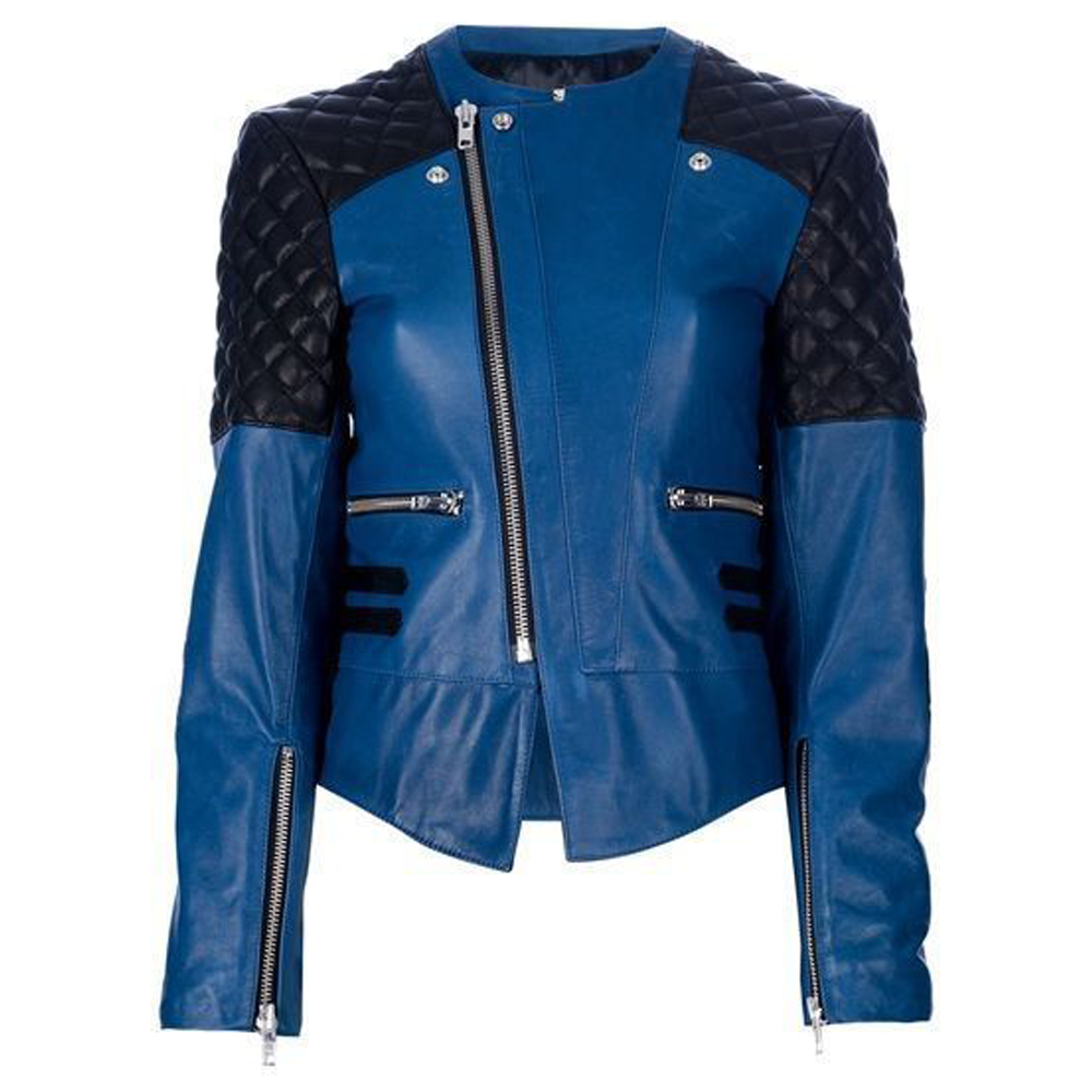 Royal Blue Women Premium Biker Fashion Leather Jacket - 
