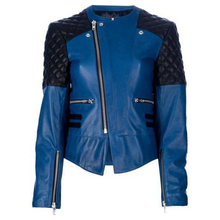 Load image into Gallery viewer, Royal Blue Women Premium Biker Fashion Leather Jacket - 
