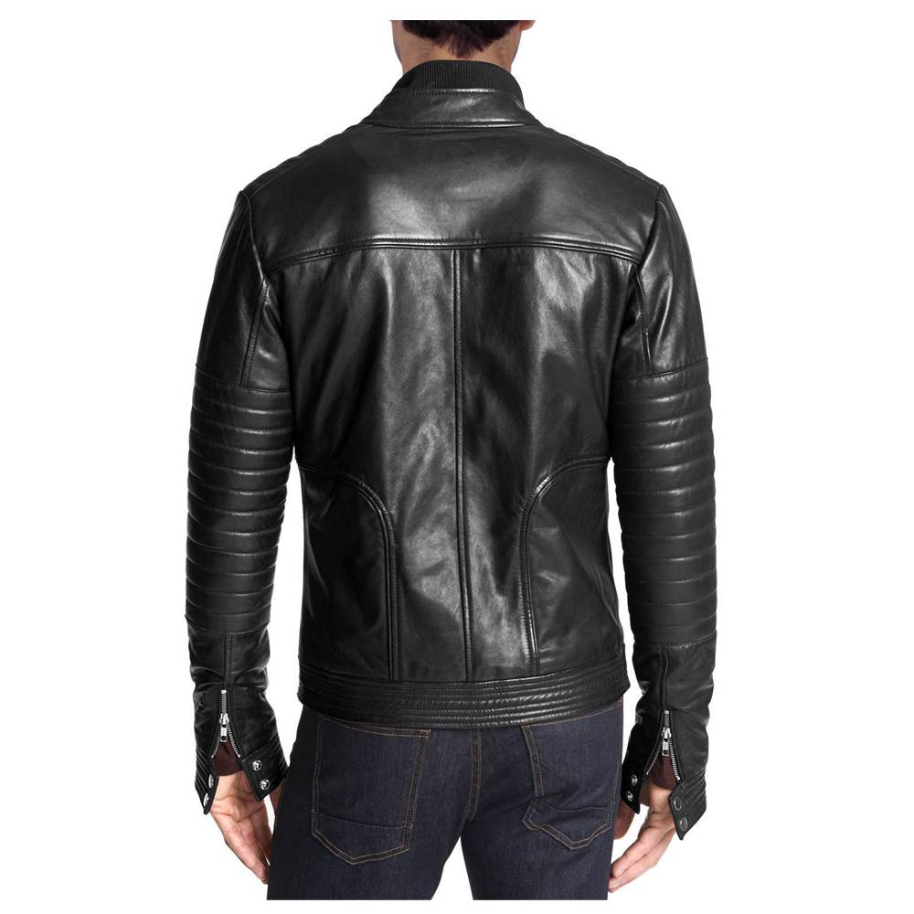 Men Zipper Fashion Black Leather Jacket