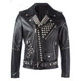 Mens Black Biker Studded Leather Jacket