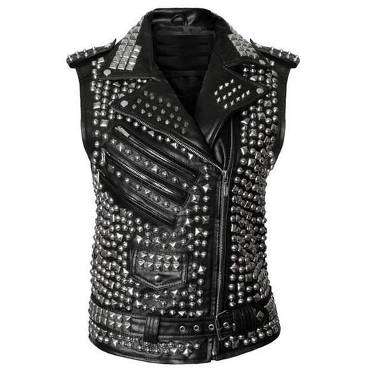 Women Studded Leather Vest Spike Belted Punk Goth Leather Vest - High Quality Leather Jackets For Sale | Dream Jackets On Jackethunt