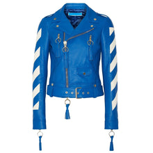 Load image into Gallery viewer, Women Cropped Blue Genuine Leather Fashion Jacket
