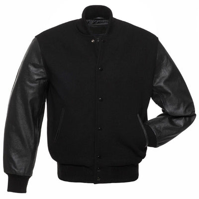 Varsity Baseball Letterman Bomber School College Black Wool & Genuine Cream  Leather Sleeves Zipper Jacket at  Men’s Clothing store