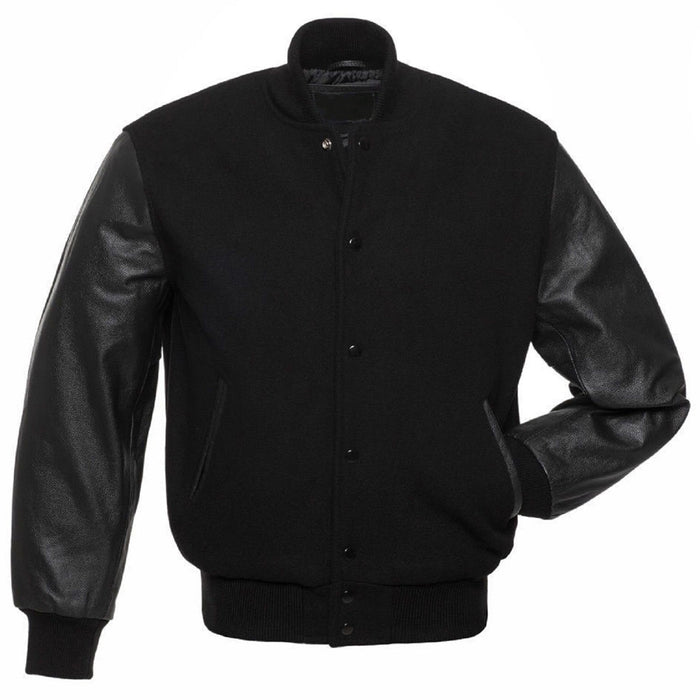 Black Varsity Wool Leather Jacket Custom Made Bomber Jacket